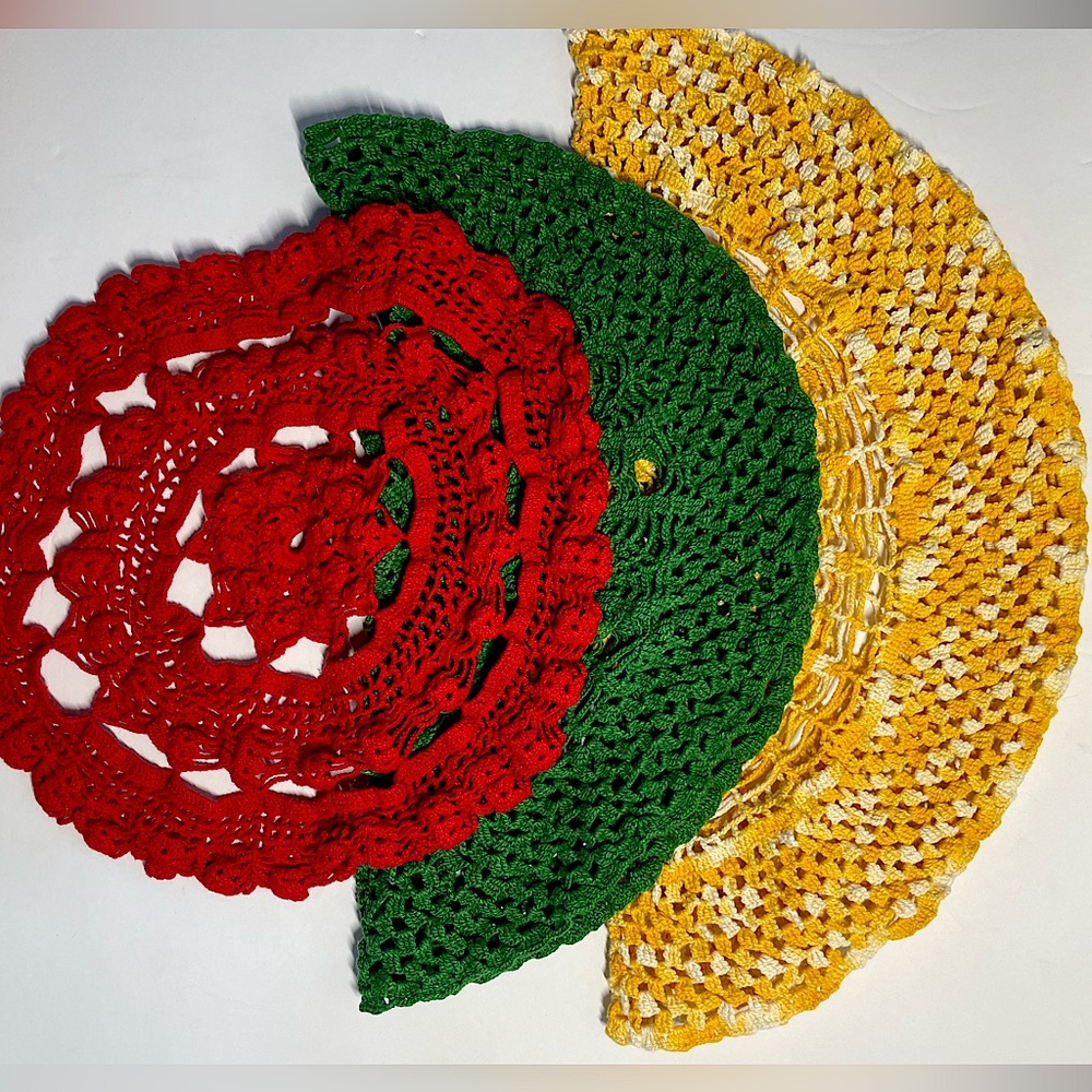 Vintage Handmade Crocheted Doilies (3) round (1) star